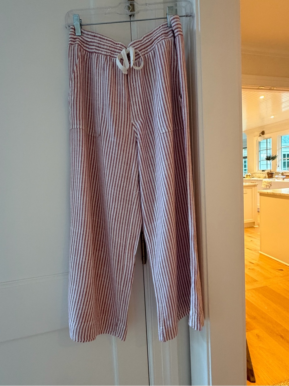 Splendid - Wide Legged Red and White Striped Cropped Drawstring Pants